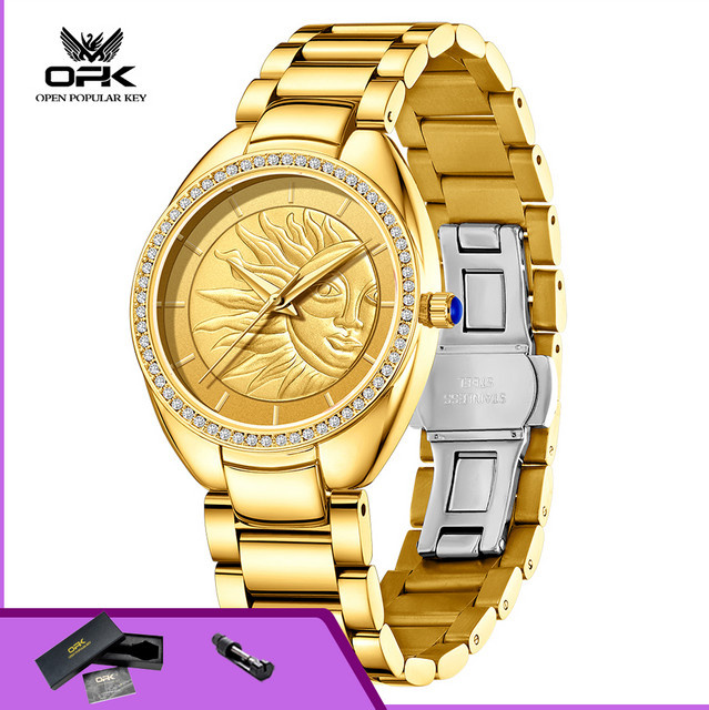 OPK Armbanduhr Quarz, Edelstahl, Gold, Diamantbesetzt, Damen - Bild 1