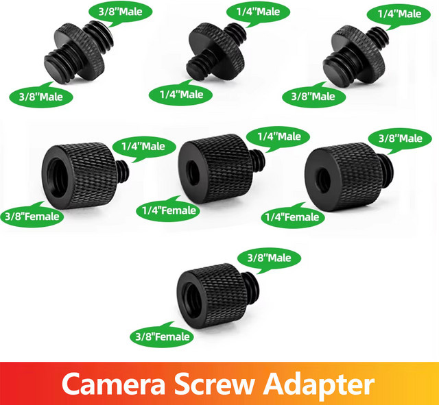 EXSKOF Kameraschrauben-Adapter-Halterungsset in Schwarz für GoPro, DJI Osmo, Insta360 und SJCAM mit 1/4 bis 1/4, 3/8 sowie M5, M6 und M8 Gewinden für Stativ, Mikrofon und Blitzlicht - Bild 1