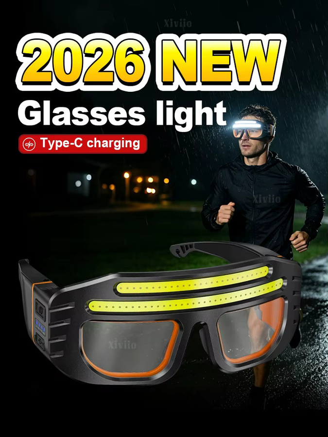 xiviio Full Vision LED-Schutzbrille mit doppeltem COB-Licht, wiederaufladbare USB-Arbeitsschutzbrille, IP65 wasserdichte Kopfleuchte in Schwarz mit klarem Glas - Bild 1