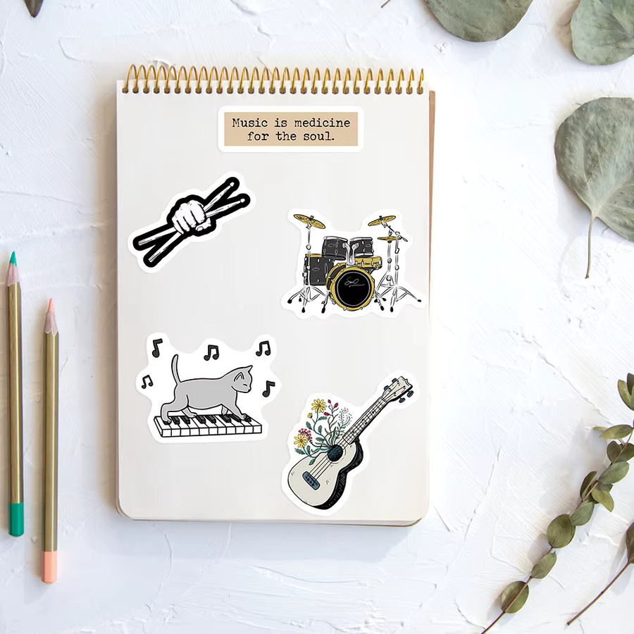 Wasserdichte Rock Band Aufkleber mit Musikmotiven wie Gitarre, Bass und Drum für Laptop, Flasche und Scrapbook in Multicolour - Bild 4