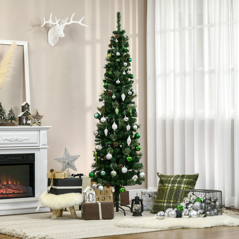 HOMCOM Künstlicher Weihnachtsbaum in Grün mit 556 Spitzen und 25 Zapfen, Höhe: 195 cm, inkl. Metallständer - Bild 2