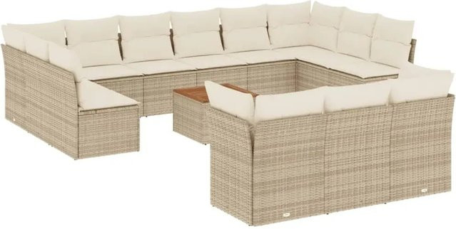 vidaXL 14-teilige Garten-Sofagarnitur aus Polyrattan in Beige mit Kissen und Stauraum - Bild 1