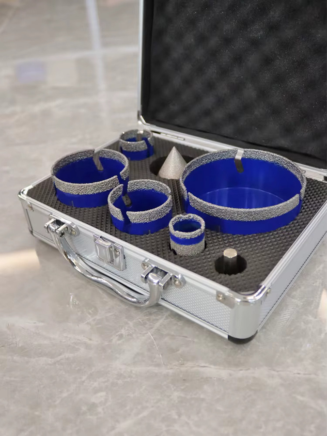 SHDIATOOL 7-teiliges Diamant-Kernbohrer-Set mit Lochsäge Ø35-100mm, Fasenfräser 50mm und Fräsfingerfräser 25mm inklusive HEX-Adapter für Keramikfliesen, Blau - Bild 5