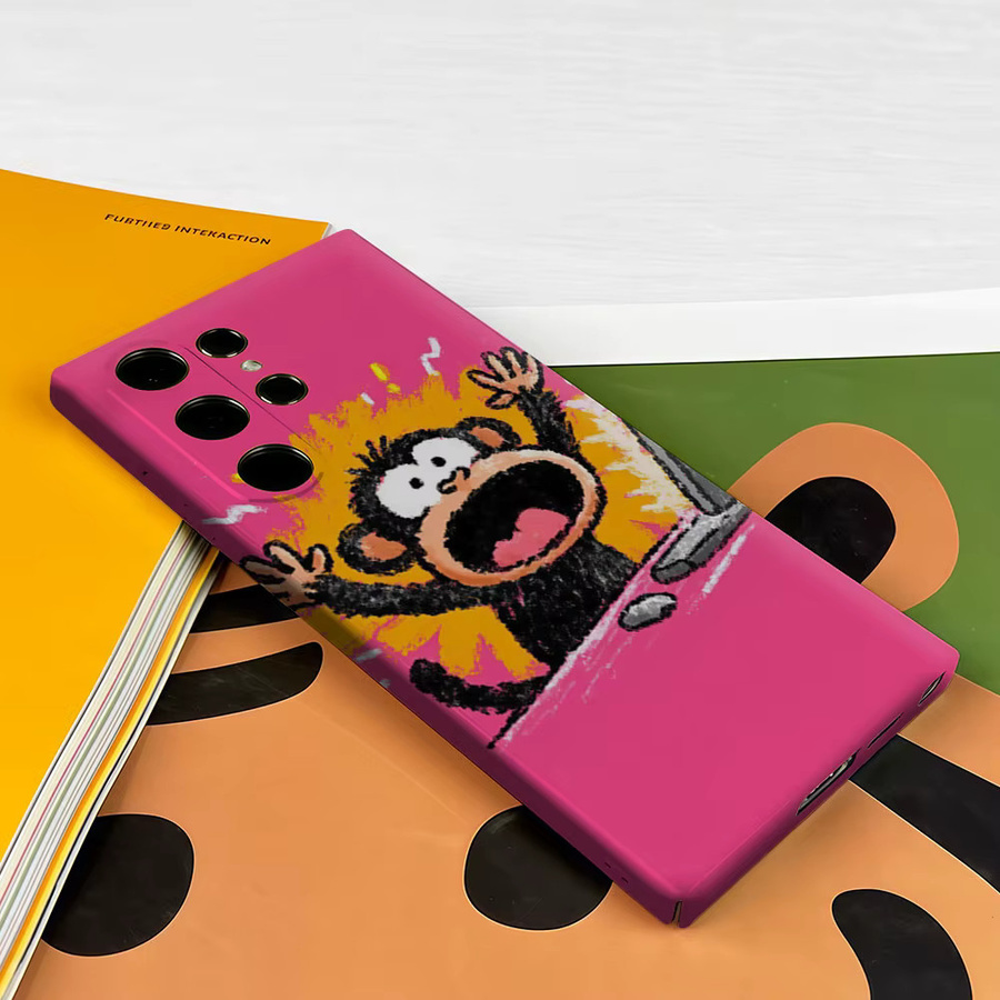 Aurbe Handyhülle für Samsung Galaxy S26 S25 S24 S23 Ultra Plus mit HD Hard Excited Monkey Design in Pink und doppelschichtiger Folienabdeckung - Bild 3
