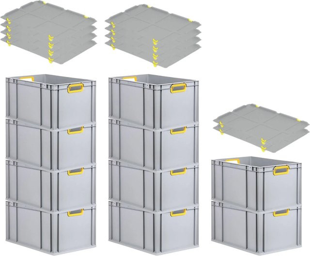 PROREGAL Spar Set 10x Eurobox Nextgen Color mit Auflagedeckel und Schiebeschnappverschlüssen, Farbe Gelb, H x B x T: 32 x 40 x 60 cm - Bild 1