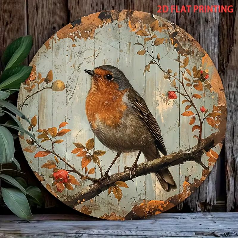Runde Wanddekoration aus Schmiedeeisen von Potdemiel mit Vintage Robin auf Ast, Durchmesser: 19,81 cm - Bild 4