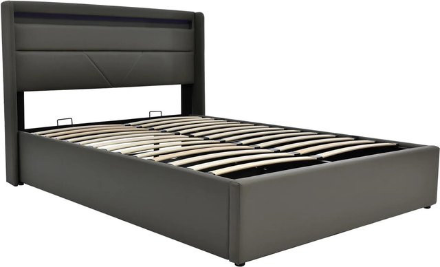 Merax Polsterbett mit Lift-up-Funktion und LED-Unterbettbeleuchtung in Grau, B/T/H: 140 x 200 x 107,5 cm - Bild 1