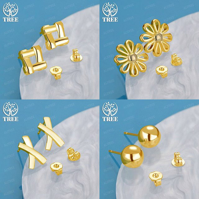 AliTree Ohrstecker 750 Gold, Blumenbuchstaben X, Damen - Bild 1