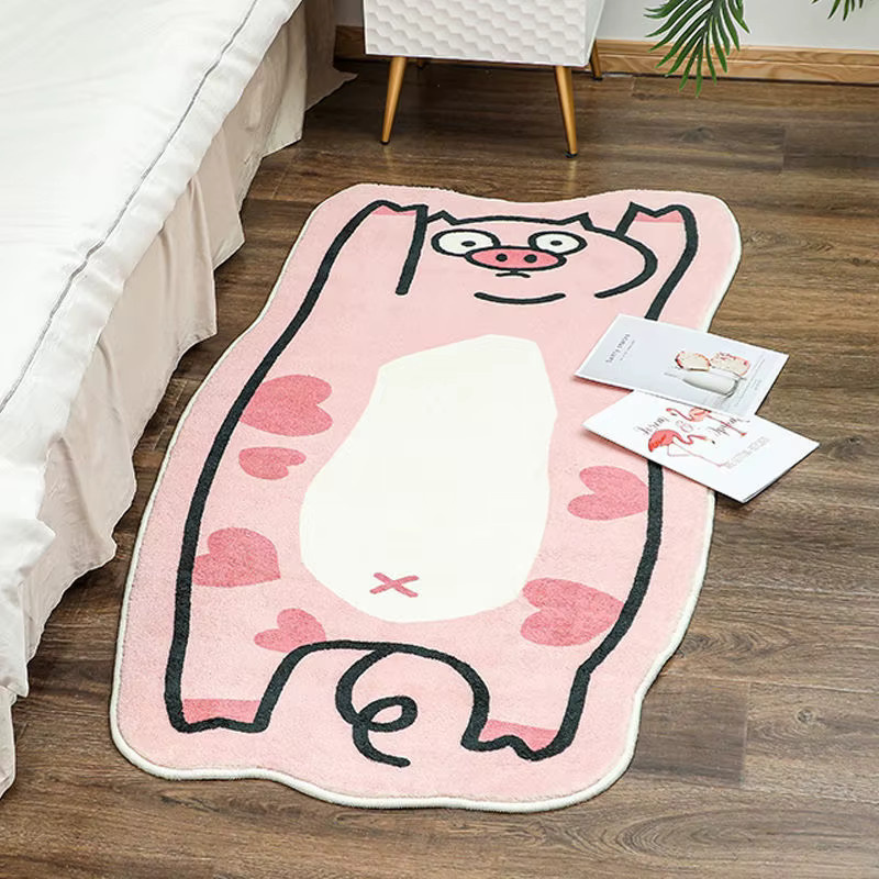 VIKAMA Imitation Kaschmir Teppich in unregelmäßiger Form mit Tier-Cartoon-Design im Mädchen Ins Stil als Plüsch-Nachttischteppich - Bild 2