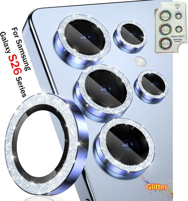 Kameraobjektivschutz aus gehärtetem 9H HD Glas mit Aluminiumlegierung für Samsung Galaxy S26 Ultra und S25 Plus in Blau und Silber - Bild 1