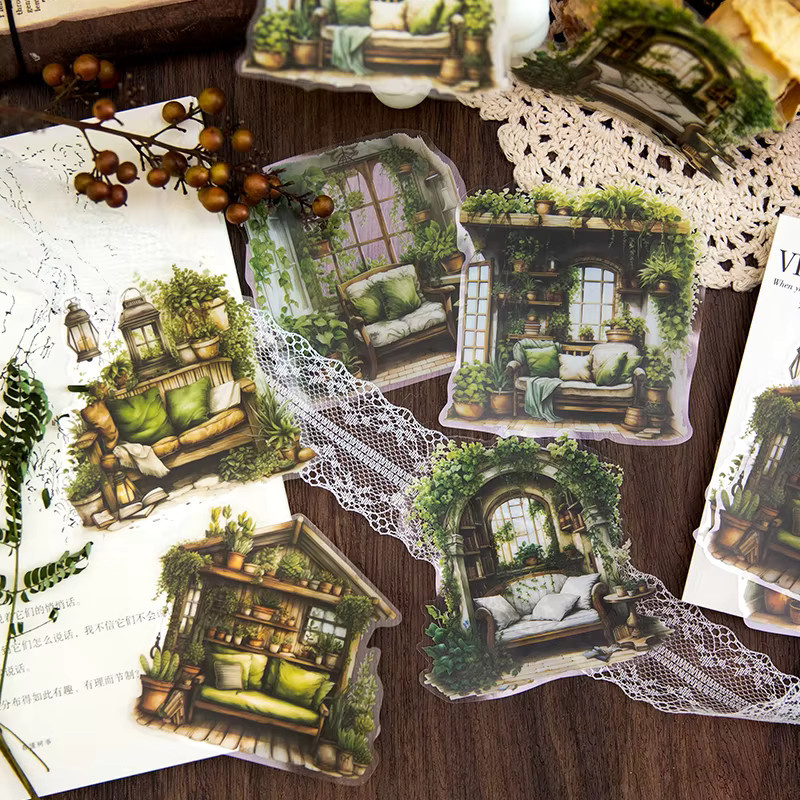10 Stück Vintage Haus Aufkleber aus PET für Scrapbooking und Junk Journal in Multicolour - Bild 4