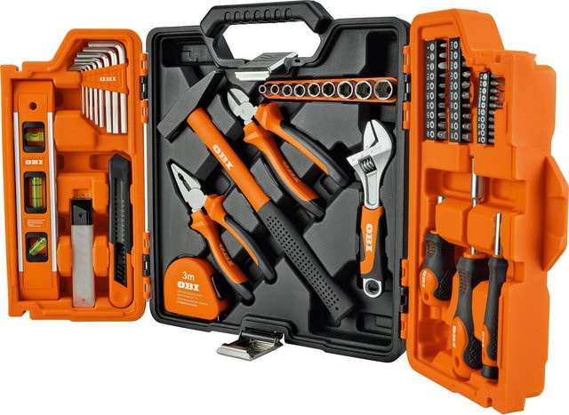 OBI Werkzeugkoffer 62-teilig in Orange und Schwarz aus Kunststoff, B/T/H: 32,0 x 30,0 x 8,0 cm - Bild 1