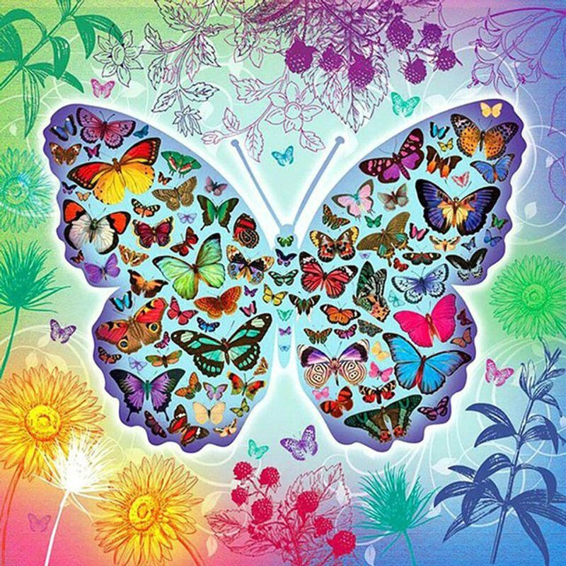 FIYO Diamantstickerei Schmetterling Tierprint mit Vollrund Diamanten, Mehrfarbig, B/B/H: 30 x 30 x 30 cm - Bild 1