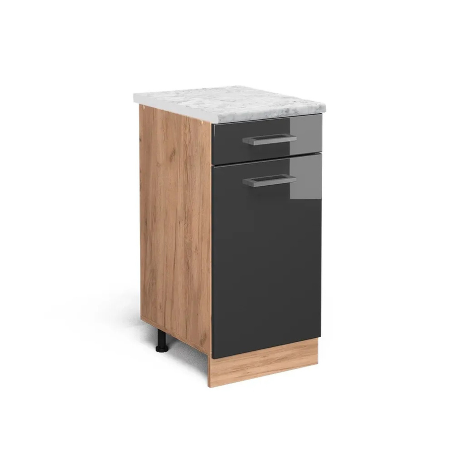 Vicco Küchenunterschrank R-Line Schubladenschrank in Anthrazit Hochglanz mit Eiche Korpus und Marmor Optik, Breite: 40 cm, Höhe: 81,6 cm, Tiefe: 46 cm - Bild 2