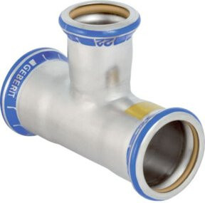 Geberit Mapress Gas-T-Stück reduziert aus Edelstahl in Silber und Gelb, Maße: 22 x 15 x 22 mm - Bild 1
