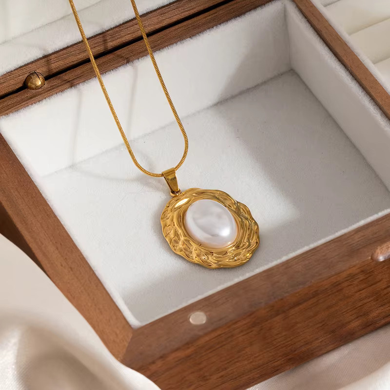 ANENJERY Halskette, Edelstahl, Perle, Gold, Damen, Vintage - Bild 3