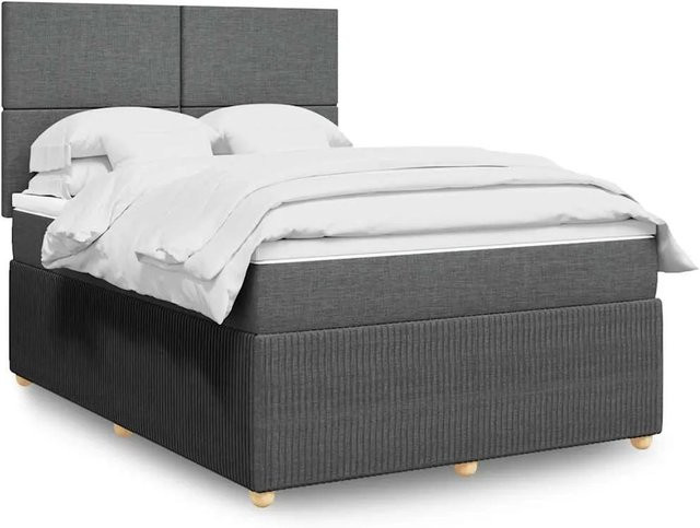 vidaXL Boxspringbett mit Matratze Dunkelgrau, Hybridbett mit USB-Ladeport und Unterbettbeleuchtung, B/T: 140 x 200 cm - Bild 1