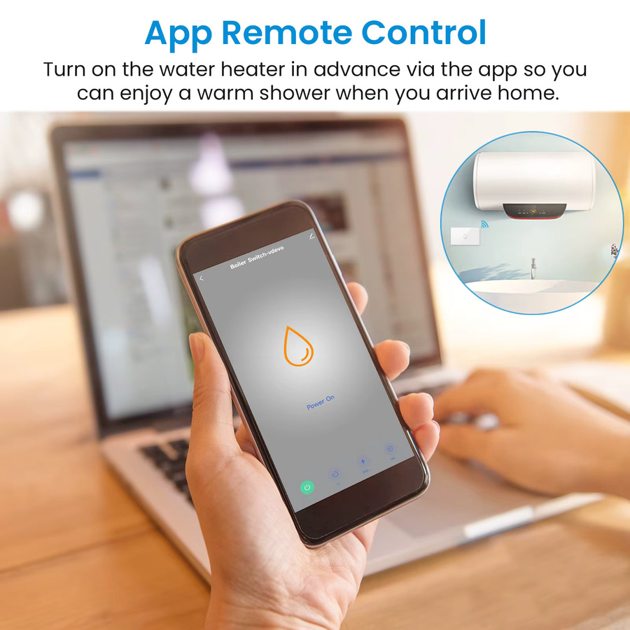 Tuya Smart Life Boiler Warmwasserbereiter Touch-Schalter mit Energieverbrauchsüberwachung und Sprachsteuerung für Google Assistant und Alexa in Schwarz oder Weiß - Bild 2