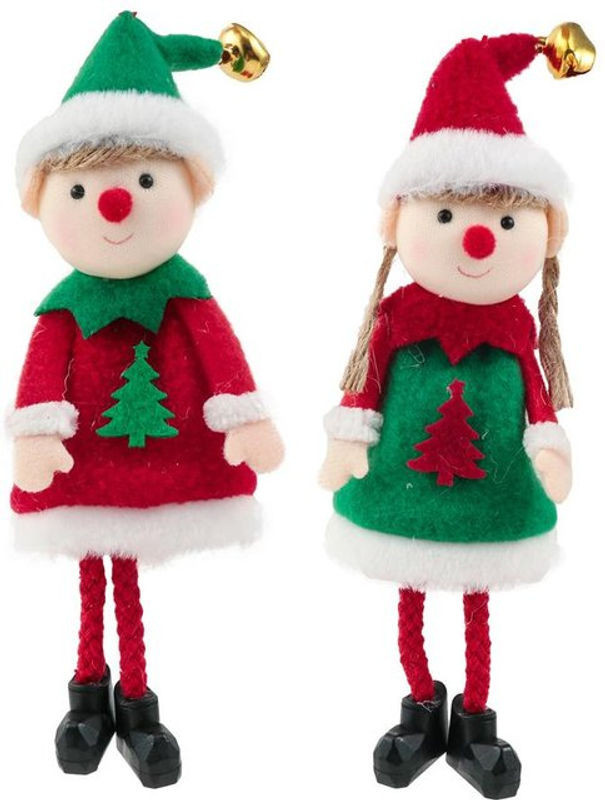 2er-Set CosyHome Weihnachts-Elfen als Plüschfiguren, mehrfarbige Hängeornamente aus Textil für die Weihnachtsdekoration - Bild 1