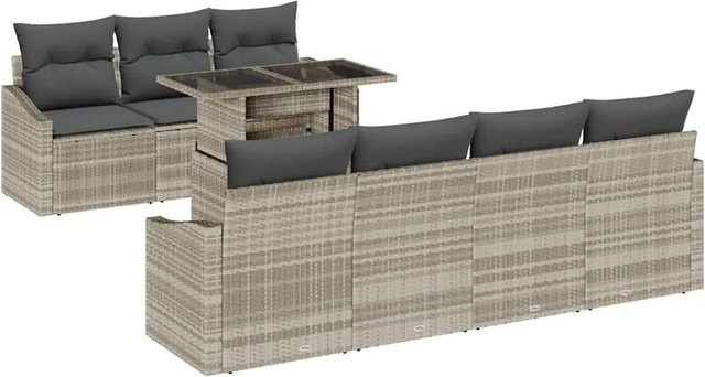 vidaXL 8-teiliges Garten-Sofa-Set aus Polyrattan in Hellgrau mit Kissen für Terrasse und Balkon - Bild 1