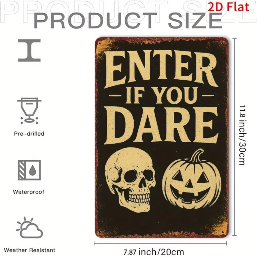 HELLOYOUNG Vintage Wandschild aus Eisen Come In If You Dare Halloween Dekoration B: 20 cm, H: 20 cm - Bild 2