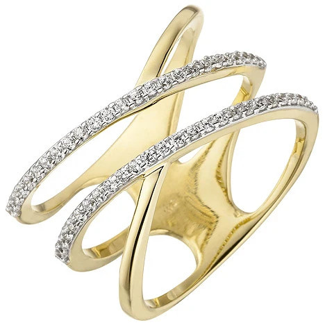Colfem Ring Damen, breit mehrreihig, 375 Gelbgold, 52 Zirkonia, Ringgröße 56 - Bild 1