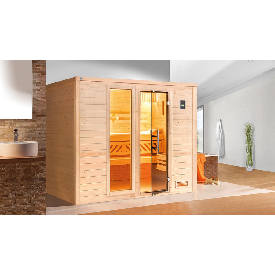 WEKA Massivholzsauna Bergen 3 aus Fichtenholz in Beige ohne Ofen mit Glasfenster und Glastür B/H/T: 248 x 203,5 x 198 cm - Bild 2