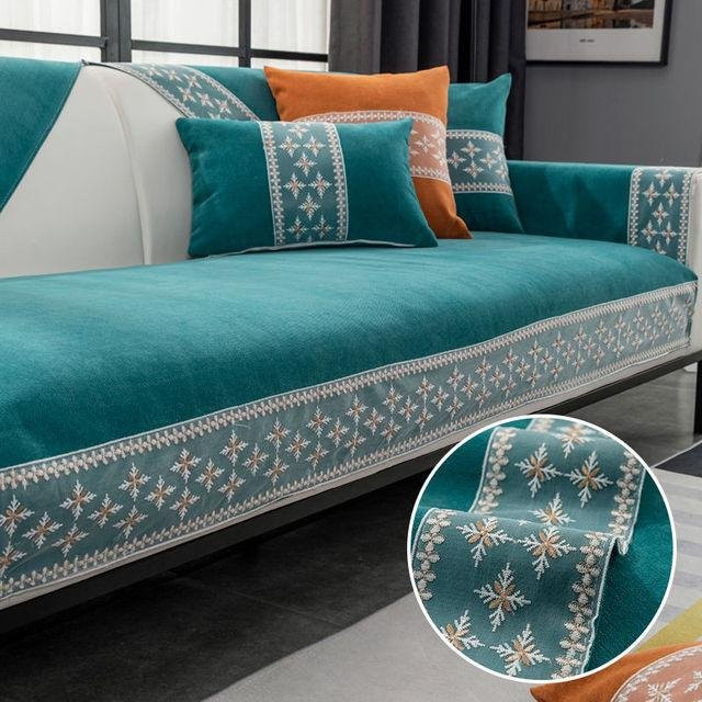 Yiran Furniture Sofabezug aus Baumwollleinen in Türkis, quadratisches Sofakissen mit rutschfester Oberfläche, B/T: 45 x 45 cm - Bild 1