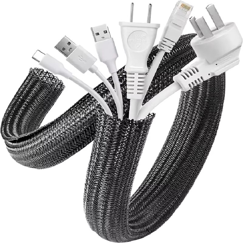 Geflochtene Kabelhülle aus Nylon in Schwarz für Schreibtisch, PC und TV als Drahtschutz und Kabelmanagement-Wrap - Bild 2