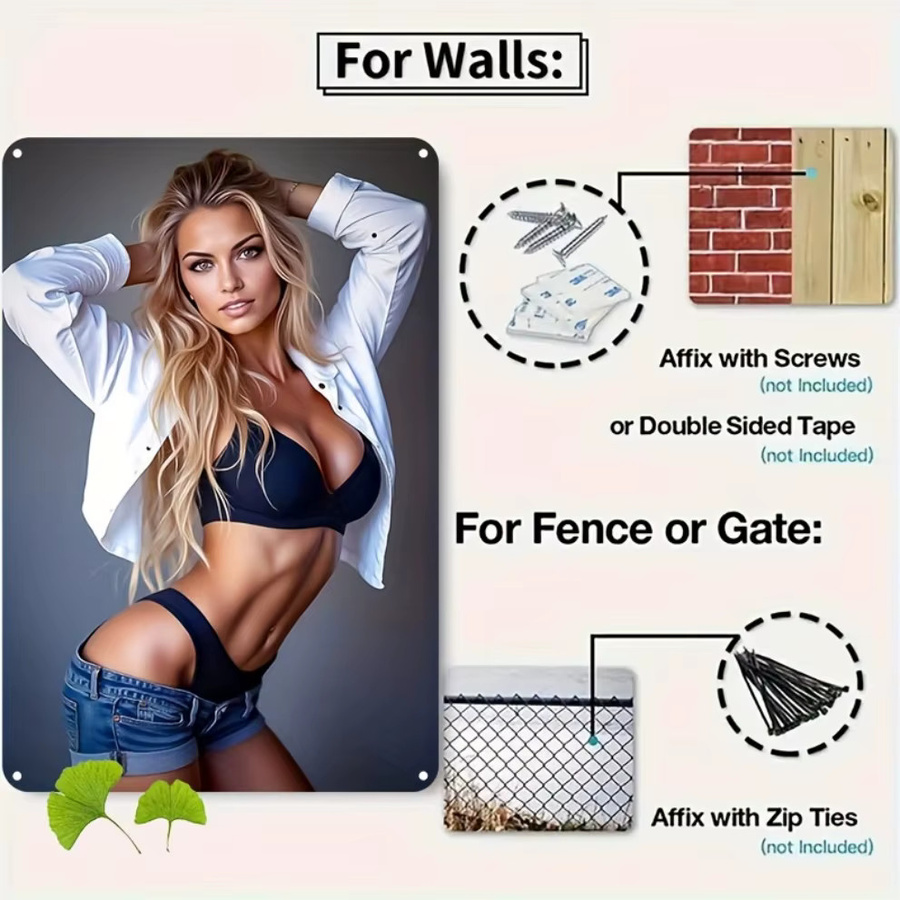 CIFBUY Metall-Wandkunst Bikini-Frau im Portrait-Stil, Rustikales Aluminium-Schild in Mehrfarbig, Rechteckig - Bild 6