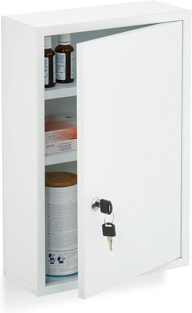 Relaxdays Medizinschrank aus Stahl in Weiß, abschließbar und wandmontiert, B/H/T: 45 x 30 x 12 cm - Bild 1