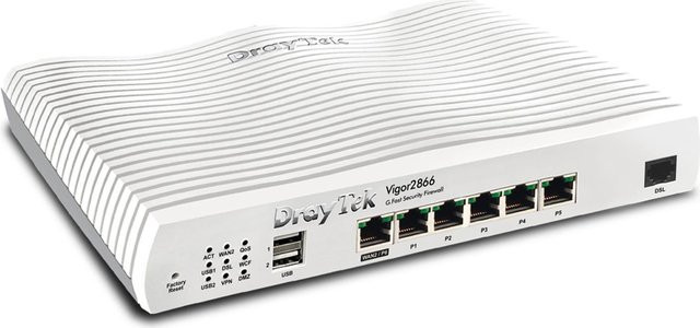 Draytek Vigor 2866 DSL-Modem Router mit 5-Port-GigE-Switch und 2 WAN-Ports in Grau und Weiß - Bild 1