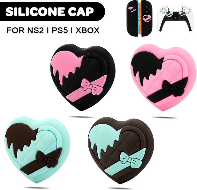 4-teiliges Set Silikon-Daumengriffkappen Rutschfeste Schutzhüllen für Nintendo Switch, Switch Lite, Switch OLED sowie PS5 und PS4 Controller in Schwarz, Pink und Multicolour - Bild 1