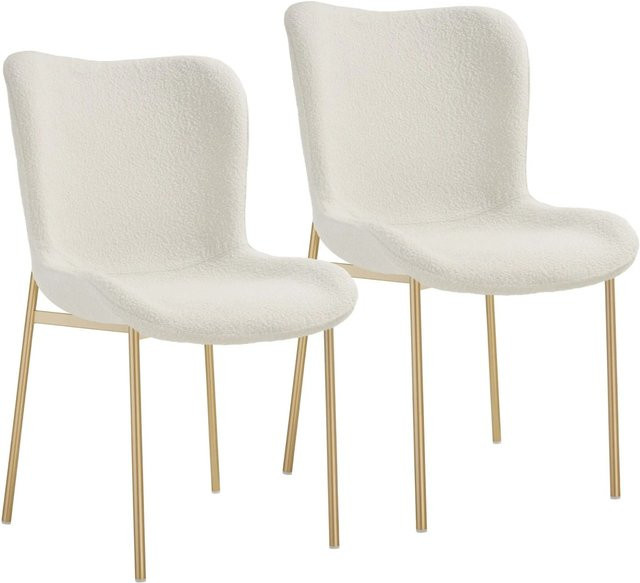 2er Set Tectake Polsterstühle Tessa in Bouclé Weiß mit Gold, ergonomische Form mit hoher Rückenlehne, B/T/H: 62 x 54 x 90 cm - Bild 1