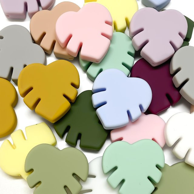 10 Stück Silikon-Babyperlen in Baumblatt-Optik von Lcmombay, buntes DIY-Zubehör für Schnullerketten und Beißspielzeug - Bild 1