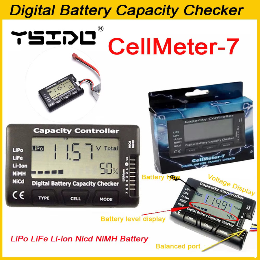 YSIDO CellMeter-7 Digitaler Akku-Tester und Zellspannungsprüfer für LiPo, LiFe, Li-Ion, NiMH und NiCd in Schwarz - Bild 5