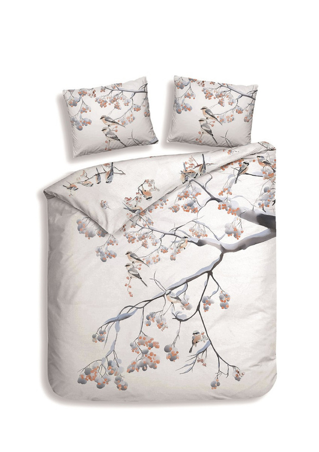 Heckett & Lane Mako-Satin Bettwäsche Keno White mit Zweigen Ästen und Vögeln, Farbe Weiß und Braun, B/H: 135 x 200 cm mit Kissenbezug 80 x 80 cm - Bild 1