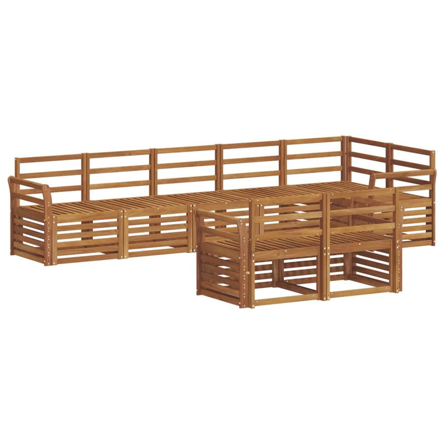 vidaXL Sofagarnitur aus Massivholz Akazie in Natur Braun, 8-teiliges Ecksofa im L-Shape mit Latten-Design - Bild 2