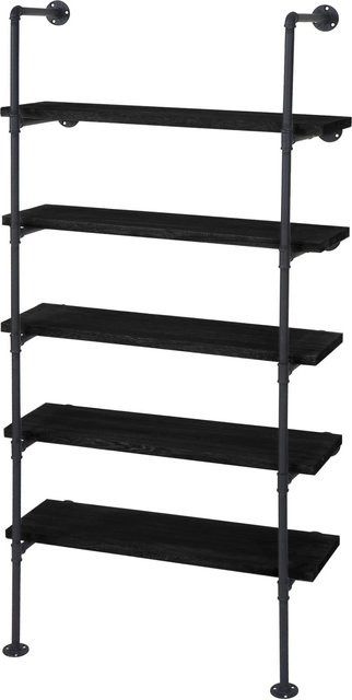 BERLINLODGE Standregal im Industriedesign aus Metall und Paulowniaholz, Farbe Anthrazit, H x B x T: 165 x 80 x 28 cm - Bild 1