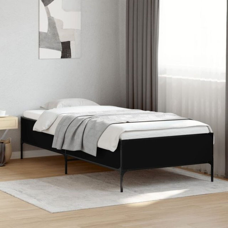 Vidaxl Einzelbett Bettgestell Modern in Schwarz aus Holzwerkstoff und Metall B/T: 75 x 190 cm - Bild 1
