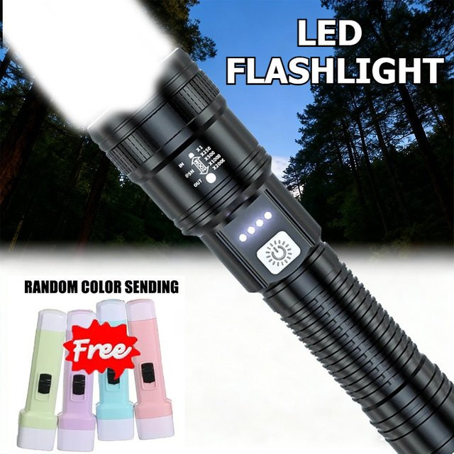 KDULIT Ultrahelle LED-Taschenlampe 5000LM Schwarz mit Teleskop-Zoom und Akku für Outdoor, Camping und Angeln - Bild 1