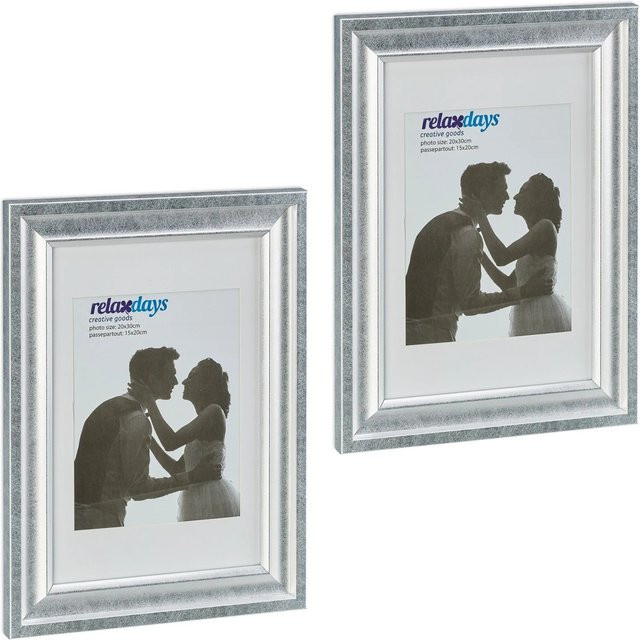 Relaxdays Bilderrahmen 2er Set in Silber mit antikes Design aus Kunststoff und Glas, B/H: 20 x 30 cm, Außenmaße: Breite: 36,5 cm, Tiefe: 2,0 cm, Höhe: 26,5 cm - Bild 1
