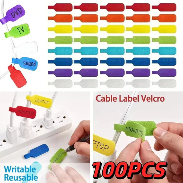 100 Stück selbstklebende Kabeletiketten in Multicolour, wasserfeste Kabelmarkierungsbänder aus Kunststoff zur Organisation von Glasfaserkabeln - Bild 1