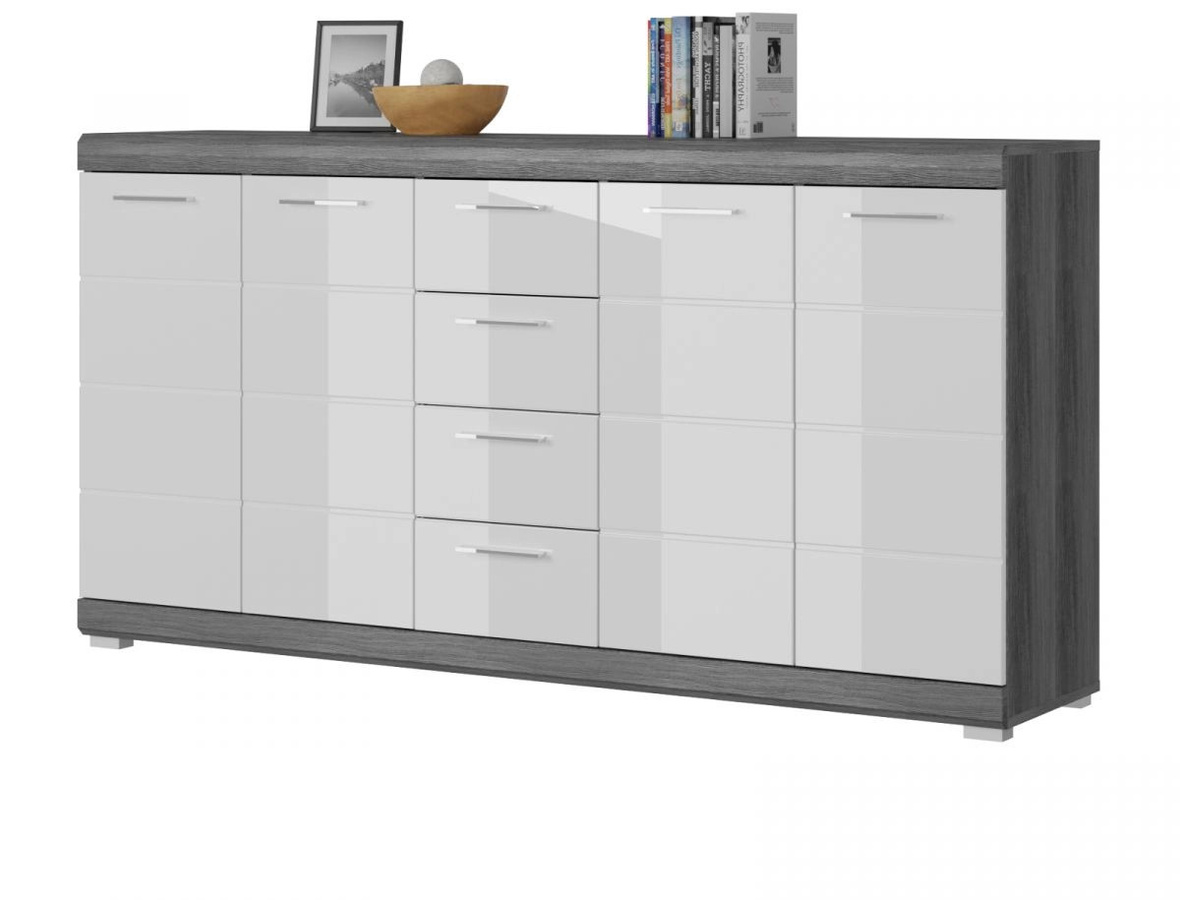 Sideboard Shawn von Inn.Furn in Weiß Hochglanz und Rauchsilber Grau, Breite: 165 cm - Bild 1