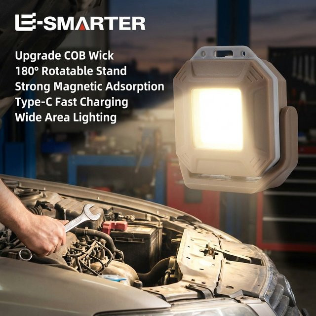 ESMARTER Multifunktionale COB-LED-Arbeitsleuchte mit USB-Typ-C-Ladefunktion und Magnetfunktion als tragbarer Schlüsselanhänger für Outdoor und Camping - Bild 1