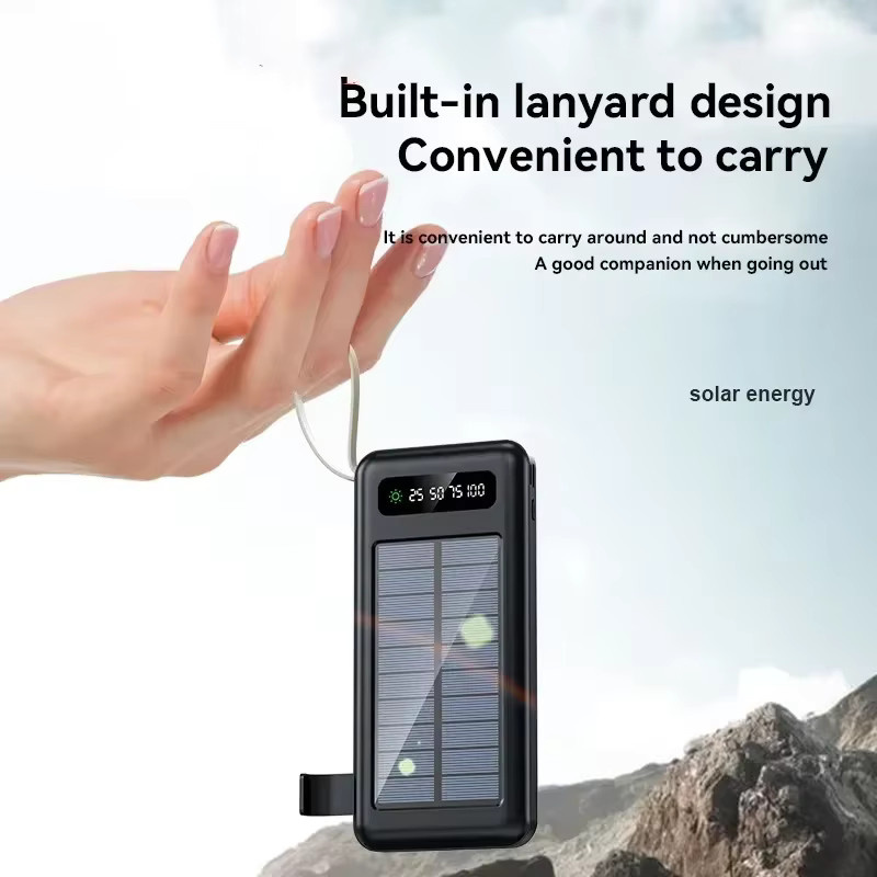 Solar Power Bank mit 50000 mAh Kapazität und Schnellladung, tragbare Powerbank mit integrierter Taschenlampe und 4 Kabeln, erhältlich in Schwarz oder Weiß - Bild 6