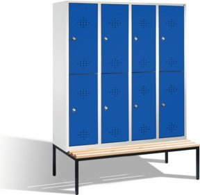 C+P Doppelstockspind Classic mit Sitzbank, 8 Fächer, Front Enzianblau, Korpus Lichtgrau, H x B x T: 209 x 159 x 50/81,5 cm - Bild 1