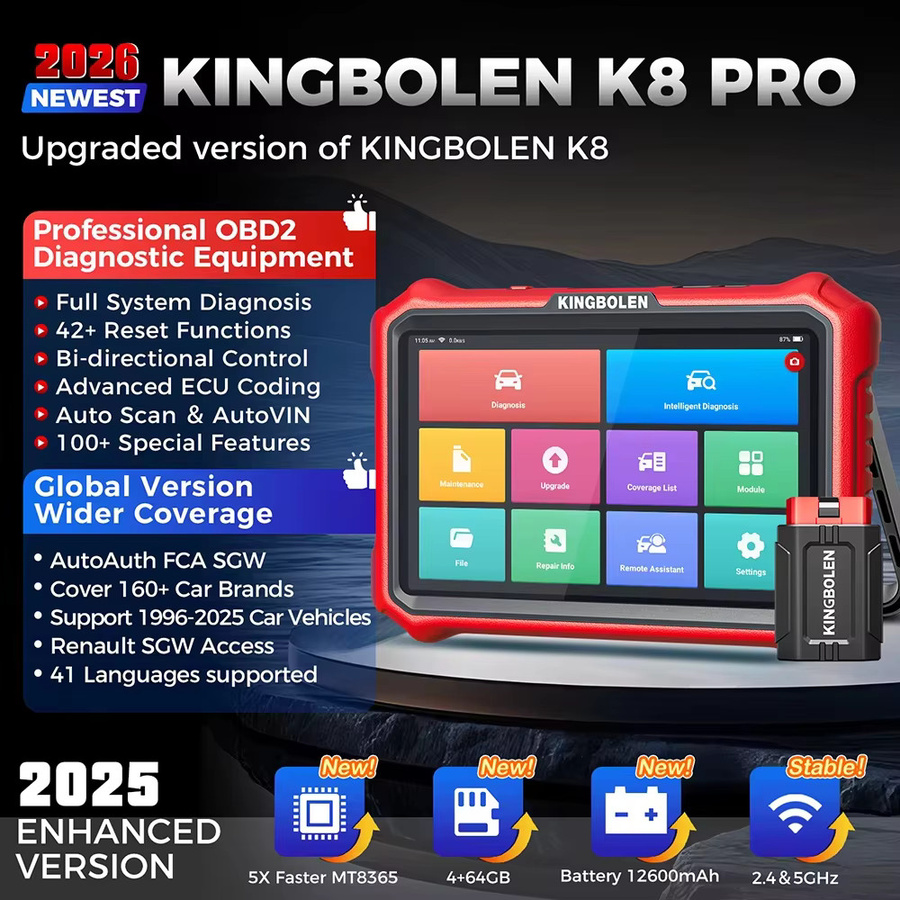 KINGBOLEN K8 PRO / K8 Elite Bidirektionales Vollsystem-Diagnosegerät mit 8-Zoll-OBD2-Scanner, 34 Reset-Funktionen, aktiven Tests und ECU-Funktion inklusive FCA AutoAuth - Bild 3