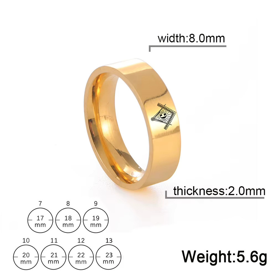 Dawapara Freimaurer-Symbolring, Edelstahl, 8mm, Unisex - Bild 4