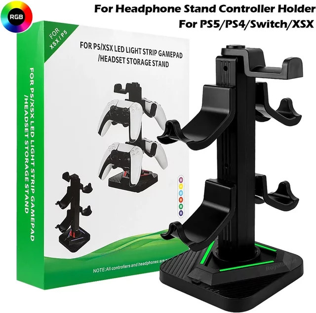 Hayoumon 2-lagiger Controller-Halter für PS5 und Xbox Series X mit LED-Lichtstreifen in Schwarz zur Aufbewahrung von Gamepads und Headsets - Bild 1